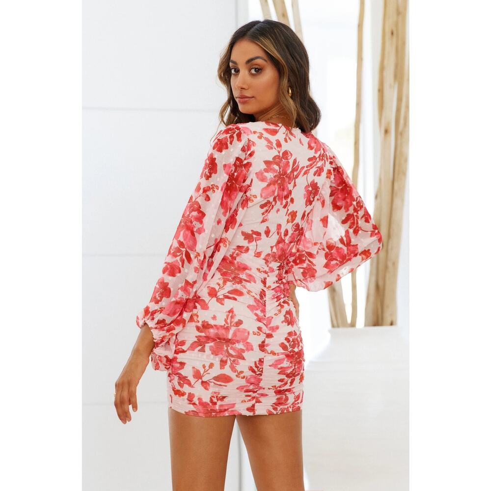 Hello Molly Mini Dress Like Bee To Honey Pink Red Dress Balloon sleeves US Sz 2 - Picture 2 of 11